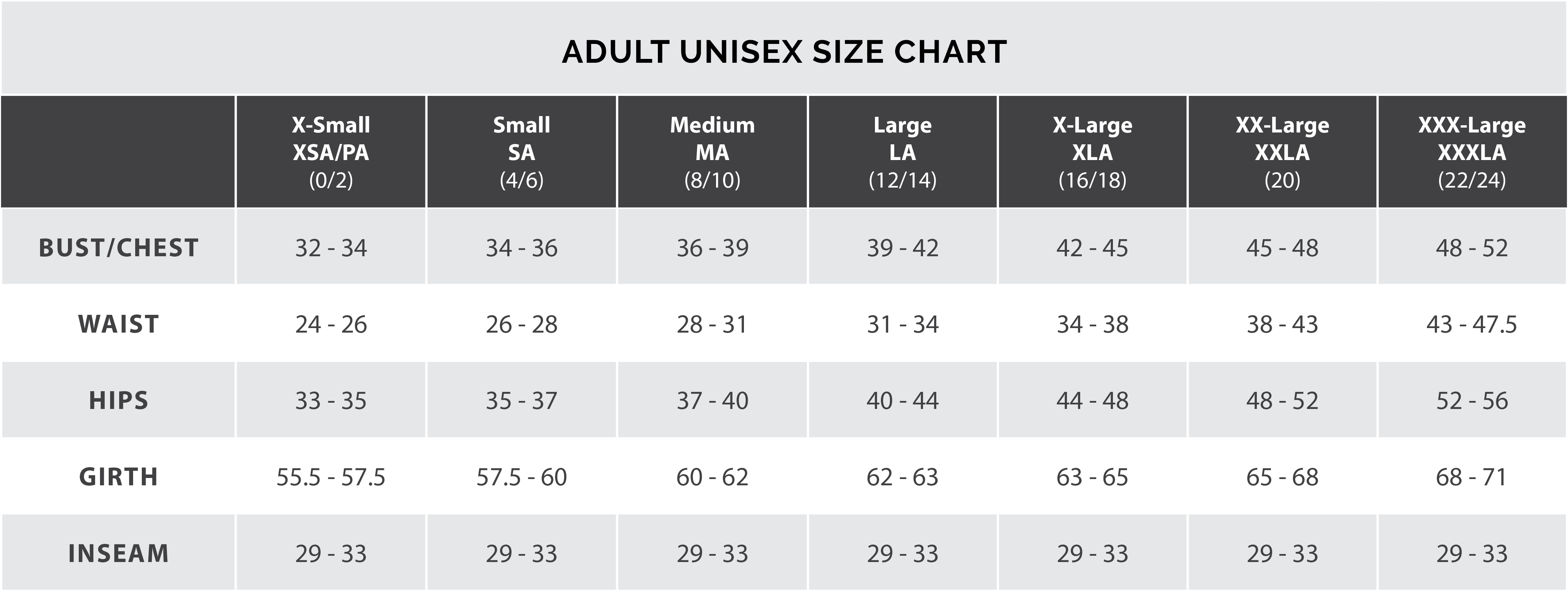 Size Charts  Dancewear Solutions