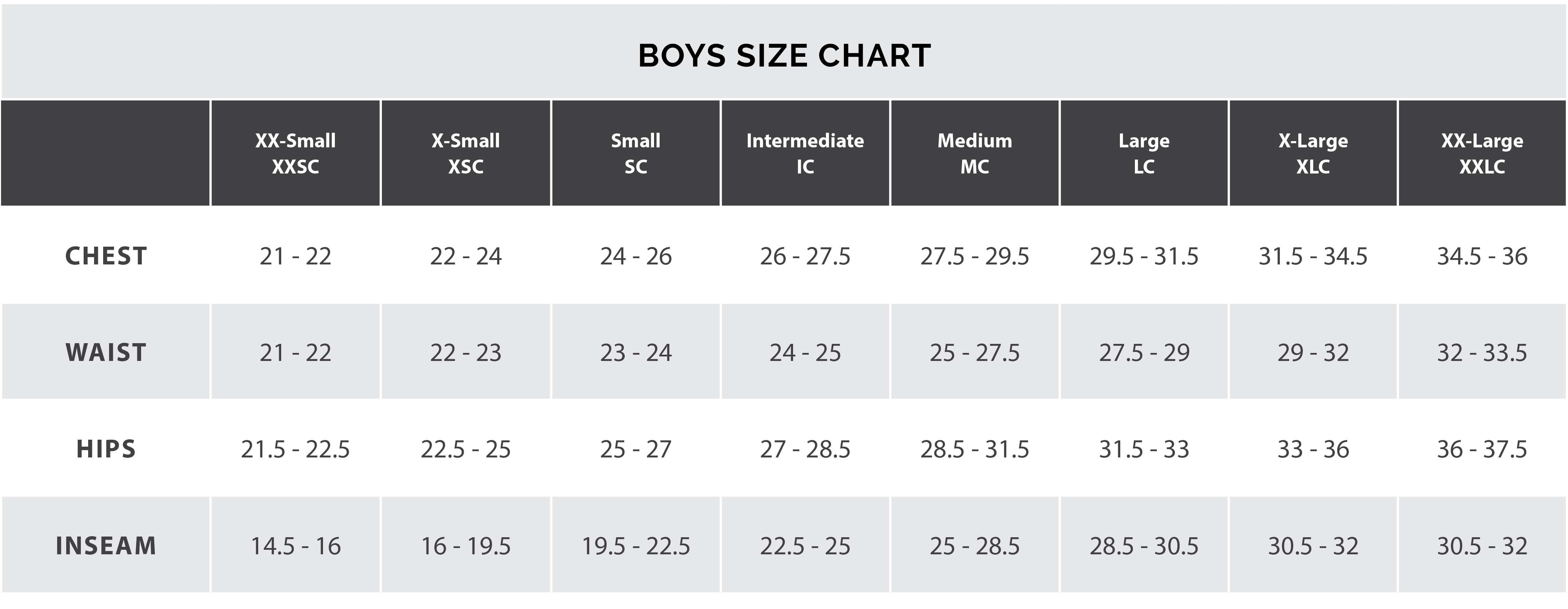 Size Charts –